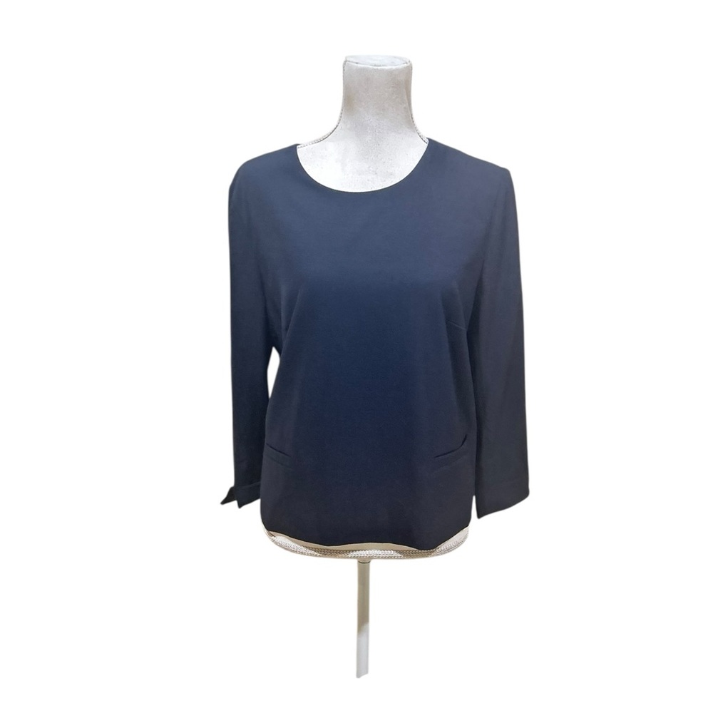 Ann Taylor Midnight Navy Blue Blouse Midweight Back Zip Size 10